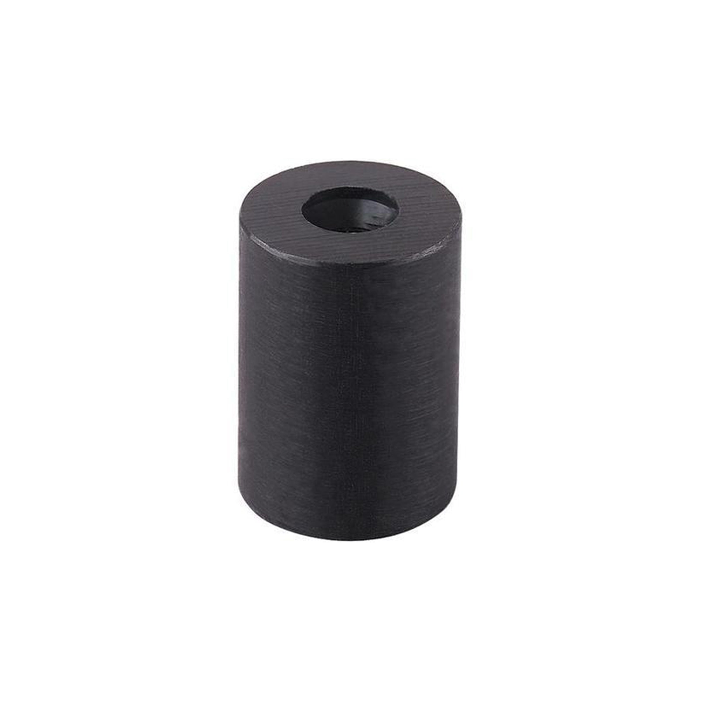 A cylindrical black plastic spacer with a central hole running through its length. The surface appears smooth with a matte finish, branded as PIVOT's Base Adapter for Flex Mounts.