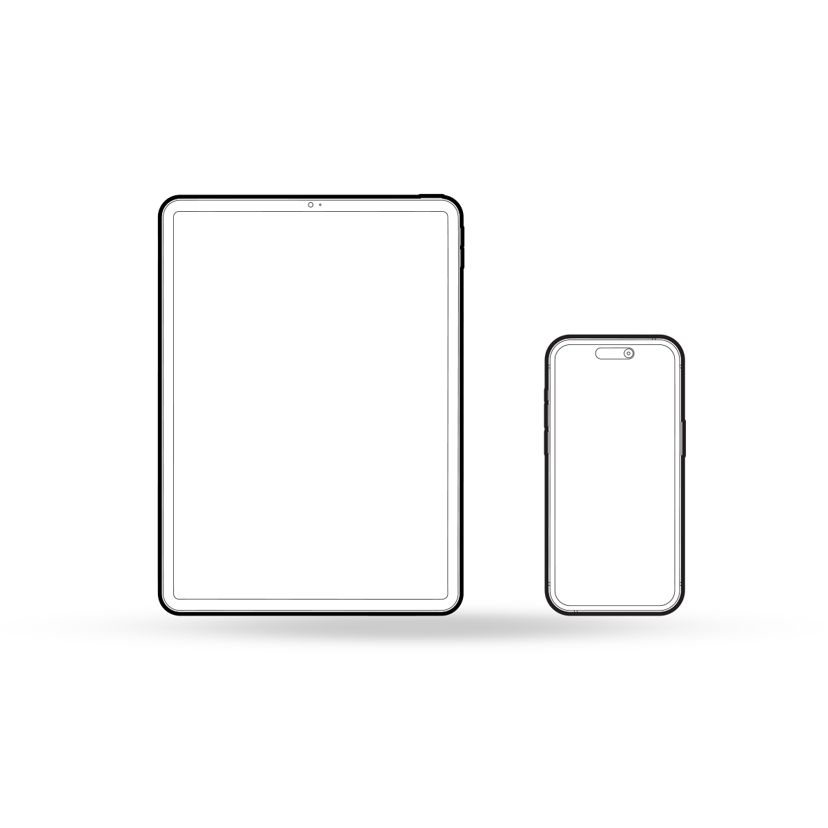 A simple illustration shows a tablet on the left and a smartphone on the right. Both screens are blank, and there are no visible brand logos or specific features. The two devices are depicted with a minimalistic design in black and white.