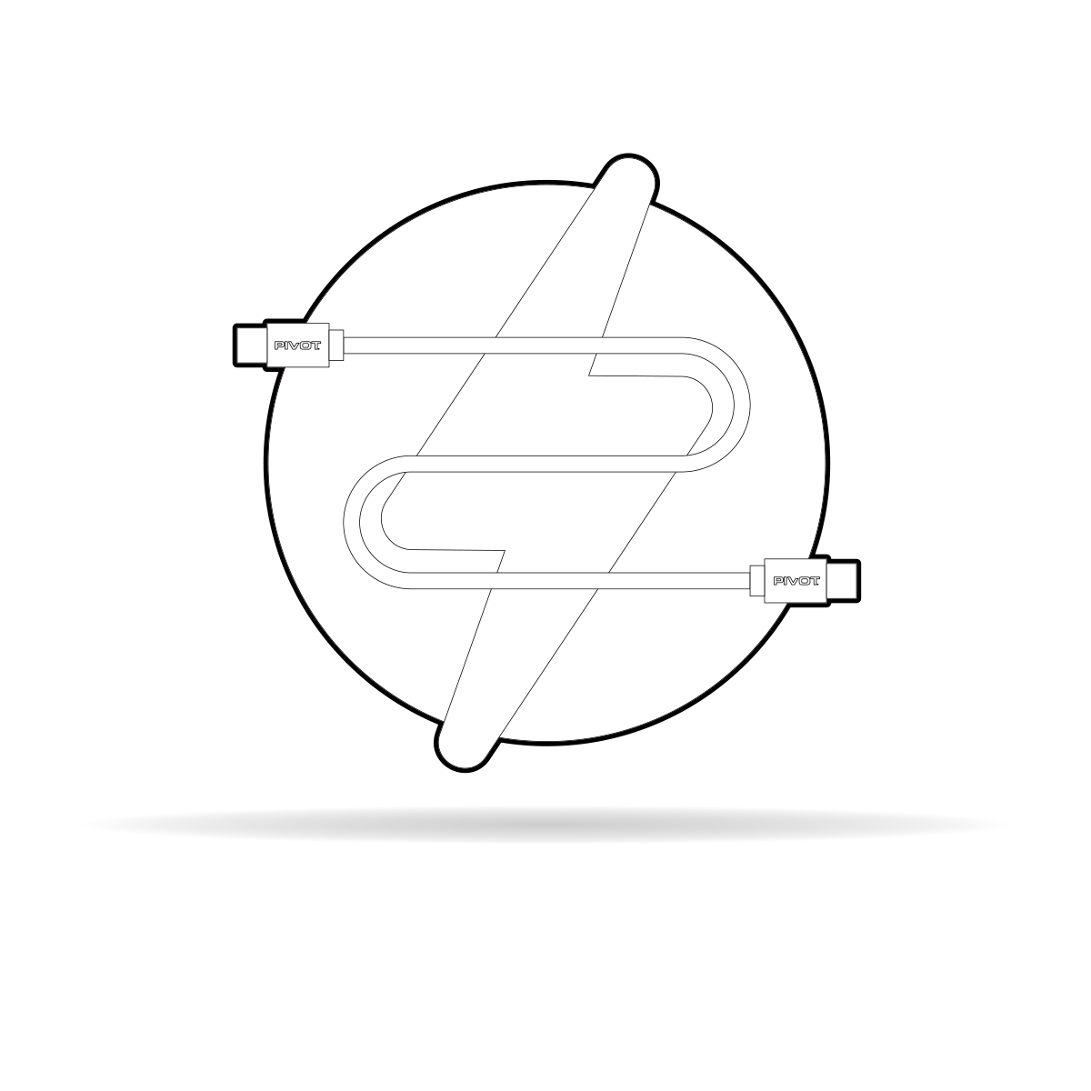 A stylized image of a charging cable with USB connectors on both ends, arranged in a sleek, curving pattern. The cable design is set against a circular background with a lightning bolt icon, indicating fast charging capability.