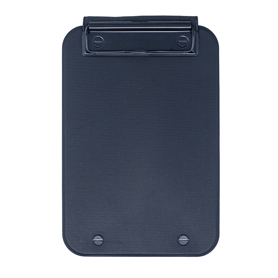 PIVOT Clipboard with a textured surface and sturdy metal clip at the top, designed for holding papers. It has a minimalistic design with rounded corners and two visible screws near the bottom. The clip includes a retractable hanging hook for easy storage, ideal for PIVOT Mounting Solutions.