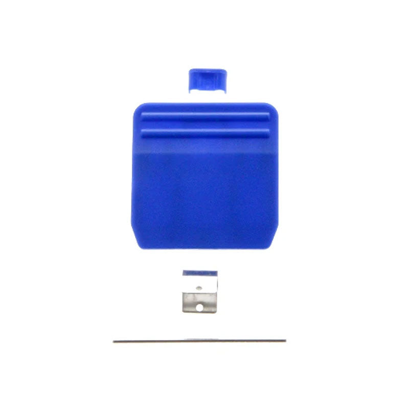 An image of a blue PIVOT Clip Kit. The tool includes a blue plastic handle, a metal bracket, and a slim metal rod. Compatible clip design aids in resetting piston positions in bicycle brake calipers.