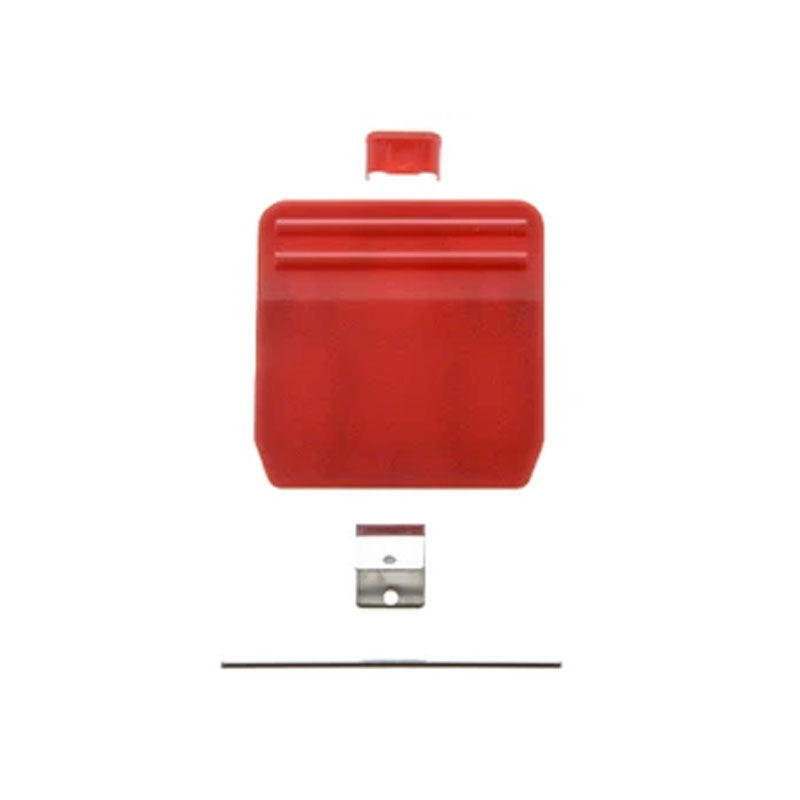 A red plastic Clip Kit is shown, featuring a PIVOT Mini 4 fuse holder labeled "MINI" on top, a silver metal blade fuse tap adapter in the middle, and a thin metal fuse extraction tool at the bottom. This set is also compatible with PIVOT Cases for seamless integration.