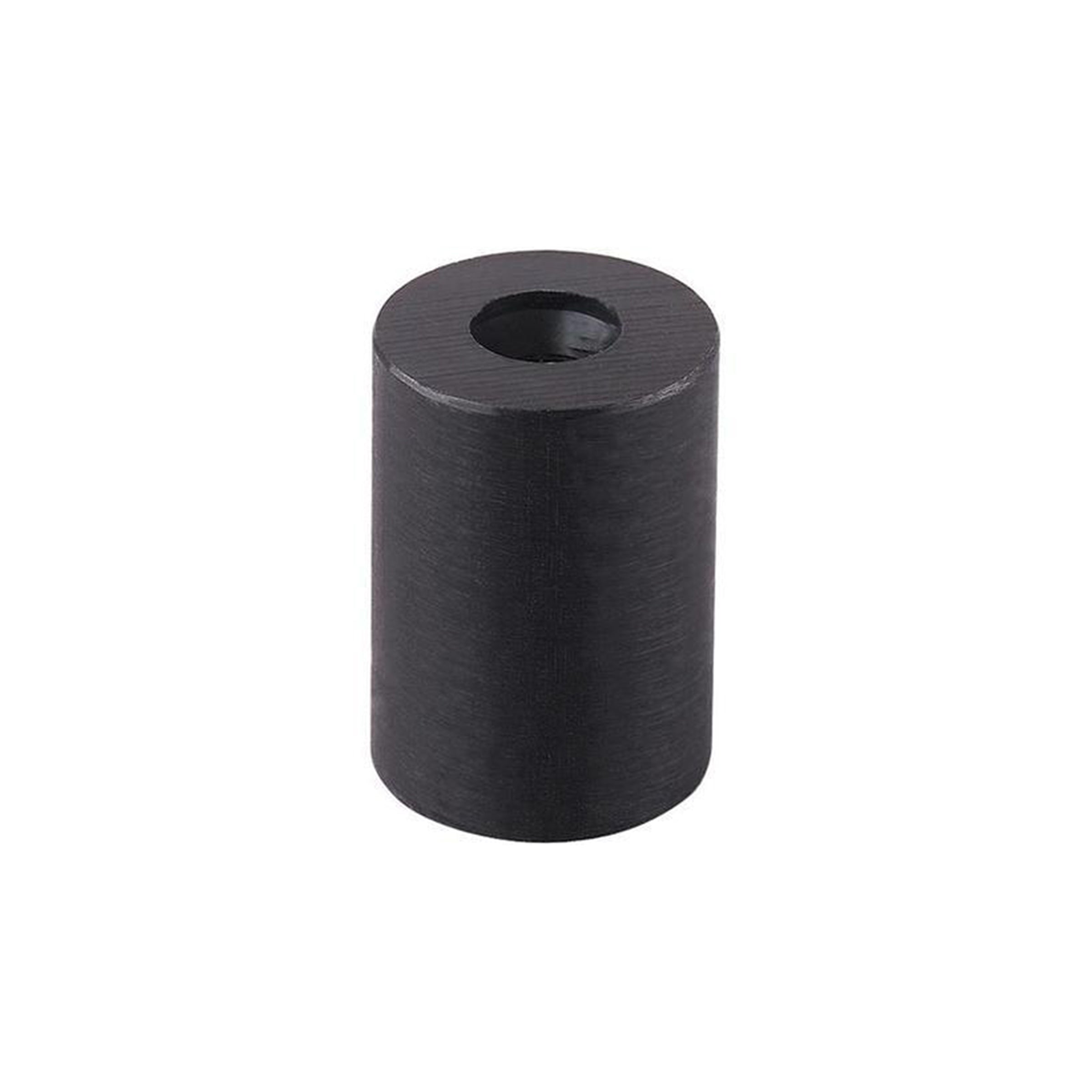 A cylindrical black plastic spacer with a central hole running through its length. The surface appears smooth with a matte finish, branded as PIVOT's Base Adapter for Flex Mounts.