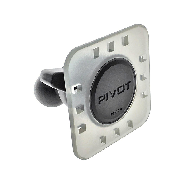 A gray PPK-1 2.0 Mounting Plate with a square, slightly translucent mount and a central circular component branded with the word "PIVOT." The device appears to be designed for attachment, possibly for stabilizing or mounting gadgets.